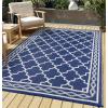 Garvee Large Outdoor Rugs 9×18 Waterproof Reversible Outdoor Plastic Straw Rugs, Easy Cleaning Patio Camping Carpet, All-Weather Outside Rugs for RV Patio Porch Deck Balcony (Grey/White)(Dark Blue/White)