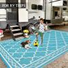 Garvee Large Outdoor Rugs 9×18 Waterproof Reversible Outdoor Plastic Straw Rugs, Easy Cleaning Patio Camping Carpet, All-Weather Outside Rugs for RV Patio Porch Deck Balcony (Grey/White)(Light Blue/White)