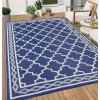 Garvee Large Outdoor Rugs 9×18 Waterproof Reversible Outdoor Plastic Straw Rugs, Easy Cleaning Patio Camping Carpet, All-Weather Outside Rugs for RV Patio Porch Deck Balcony (Grey/White)(Dark Blue/White)