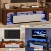 Garvee Modern Lighting TV Stand with Large Storage Drawer for 50 55 60 65 70 75 Inch TVs, TV Console Table with Control Color LED Lights, Entertainment Center Media for Living Room, Bedroom, Walnut(Walnut+white)