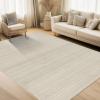 Garvee Modern Striped Rug 8×10 Area Rugs Soft Low Pile Stain Resistant Easy to Clean Non-Shedding Durable Living Room Kitchen Indoor Carpet, Neutral Color for Modern Home Decor (Beige)