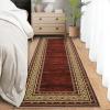 Garvee Modern Washable Rugs 5×7, Soft Non Slip Living Room Rugs Ultra Thin Low Pile Large Bedroom Carpet, Non Slip Modern Bordered Print Mat for Dining Room Nursery Playroom, Red Brown(Red)