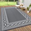 Garvee Outdoor Rug 9×12 Waterproof for Patio Clearance, Large Plastic Straw Mat for Camping, Porch, RV, Reversible Rugs for Deck Entryance Picnic Balcony Beach (White/Grey)(White/Grey)