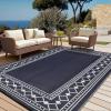 Garvee Outdoor Rug 9×12 Waterproof for Patio Clearance, Large Plastic Straw Mat for Camping, Porch, RV, Reversible Rugs for Deck Entryance Picnic Balcony Beach (White/Grey)(Black/Blue)