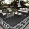 Garvee Outdoor Rug 9×12 Waterproof for Patio Clearance, Large Plastic Straw Mat for Camping, Porch, RV, Reversible Rugs for Deck Entryance Picnic Balcony Beach (White/Grey)(Black/White)
