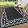 Garvee Outdoor Rug 9×12 Waterproof for Patio Clearance, Large Plastic Straw Mat for Camping, Porch, RV, Reversible Rugs for Deck Entryance Picnic Balcony Beach (White/Grey)(Black/White)