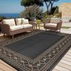 Garvee Outdoor Rug 9×12 Waterproof for Patio Clearance, Large Plastic Straw Mat for Camping, Porch, RV, Reversible Rugs for Deck Entryance Picnic Balcony Beach (White/Grey)(Dark Brown)