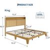 Garvee Rattan Bed Frame Queen with LED Lights & Charging Station,Bohemian Queen Rattan Bed Frame with 2 Tier Storage Headboard,Solid Wood Foundation with Silent Slats,No Box Spring(King)
