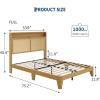 Garvee Rattan Bed Frame Queen with LED Lights & Charging Station,Bohemian Queen Rattan Bed Frame with 2 Tier Storage Headboard,Solid Wood Foundation with Silent Slats,No Box Spring(Full)
