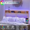 Garvee Rattan Bed Frame Queen with LED Lights & Charging Station,Bohemian Queen Rattan Bed Frame with 2 Tier Storage Headboard,Solid Wood Foundation with Silent Slats,No Box Spring(Full)
