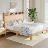 Garvee Rattan Bed Frame Queen with LED Lights & Charging Station,Bohemian Queen Rattan Bed Frame with 2 Tier Storage Headboard,Solid Wood Foundation with Silent Slats,No Box Spring(King)