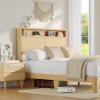 Garvee Rattan Bed Frame Queen with LED Lights & Charging Station,Bohemian Queen Rattan Bed Frame with 2 Tier Storage Headboard,Solid Wood Foundation with Silent Slats,No Box Spring(Full)