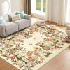 Garvee Rugs for Living Room 3×5, Washable Floral Area Rug Non Slip Soft, Low Pile Ultra-Thin Carpet for Entryway, Kitchen, Bedroom, Black(Beige)