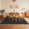 Garvee Scalloped Washable Rug 9×12 Area Rug for Bedroom Living Room Rug Modern Non Slip Large Area Rug Soft Throw Rugs Low Pile Stain Resistant Carpet for Dining Room Nursery Office, Blue 9’x12′(Scalloped02|black)