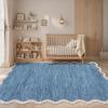 Garvee Scalloped Washable Rug 9×12 Area Rug for Bedroom Living Room Rug Modern Non Slip Large Area Rug Soft Throw Rugs Low Pile Stain Resistant Carpet for Dining Room Nursery Office, Blue 9’x12′(Scalloped02|blue)