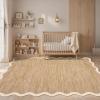Garvee Scalloped Washable Rug 9×12 Area Rug for Bedroom Living Room Rug Modern Non Slip Large Area Rug Soft Throw Rugs Low Pile Stain Resistant Carpet for Dining Room Nursery Office, Blue 9’x12′(Scalloped02|light Brown)