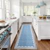Garvee Scalloped Washable Rug 9×12 Rugs for Living Room Bedroom Non Slip Neutral Nursery Rug Modern Bordered Floral Mat Indoor Soft Non-Shedding Accent Carpet for Dining Room Kids Room Dorm Camel(Border Blue)