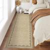 Garvee Scalloped Washable Rug 9×12 Rugs for Living Room Bedroom Non Slip Neutral Nursery Rug Modern Bordered Floral Mat Indoor Soft Non-Shedding Accent Carpet for Dining Room Kids Room Dorm Camel(Border Jute)