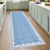 Garvee Scalloped Washable Rug 9×12 Rugs for Living Room Bedroom Non Slip Neutral Nursery Rug Modern Bordered Floral Mat Indoor Soft Non-Shedding Accent Carpet for Dining Room Kids Room Dorm Camel(Border Blue)