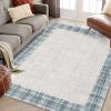 Garvee Solid Washable 9×12 Rugs for Living Room Border Plaid Rug Non-Slip Stain-Resistant Rugs Clearance Modern Low-Pile Carpet 9 x 12 Rug for Bedroom Dining Farmhouse Mat with Rubber Back,Tan(Blue-plaid)