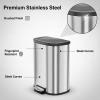Garvee Stainless Steel Trash Can, 50 L/13 gal Hands Free Garbage Can with Soft Close Lid and Foot Pedal, Metal Kitchen Waste Bin with Inner Bucket for Living Room, Office, D Shape, Silver(silver)