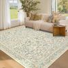 Garvee Washable Rug 8×10 Area Rugs for Living Room Vintage Non Slip Throw Rugs Distressed Large Rugs for Bedroom Low Pile Soft Non Shedding Stain Resistant Carpet for Dining Room 8’x10′ Black(Bird|beige)