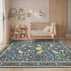 Garvee Washable Rug 8×10 Area Rugs for Living Room Vintage Non Slip Throw Rugs Distressed Large Rugs for Bedroom Low Pile Soft Non Shedding Stain Resistant Carpet for Dining Room 8’x10′ Black(Bird|blue)