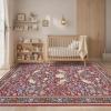 Garvee Washable Rug 8×10 Area Rugs for Living Room Vintage Non Slip Throw Rugs Distressed Large Rugs for Bedroom Low Pile Soft Non Shedding Stain Resistant Carpet for Dining Room 8’x10′ Black(Bird|red)