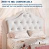 GarveeHome LED Twin Bed Frame for Kids with Beauty Crystal Button Headboard, Upholstered PU Leather Platform Princess Bed with Storage Drawer, Noise-Free, Easy Assembly, Easy Clean, Pink | led(Beige)