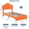 GarveeHome LED Twin Bed Frame for Kids with Beauty Crystal Button Headboard, Upholstered PU Leather Platform Princess Bed with Storage Drawer, Noise-Free, Easy Assembly, Easy Clean, Pink | led(Orange)