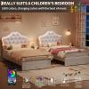 GarveeHome LED Twin Bed Frame for Kids with Beauty Crystal Button Headboard, Upholstered PU Leather Platform Princess Bed with Storage Drawer, Noise-Free, Easy Assembly, Easy Clean, Pink | led(Beige)