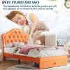 GarveeHome LED Twin Bed Frame for Kids with Beauty Crystal Button Headboard, Upholstered PU Leather Platform Princess Bed with Storage Drawer, Noise-Free, Easy Assembly, Easy Clean, Pink | led(Orange)