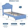 GarveeHome LED Twin Bed Frame for Kids with Beauty Crystal Button Headboard, Upholstered PU Leather Platform Princess Bed with Storage Drawer, Noise-Free, Easy Assembly, Easy Clean, Pink | led(Blue)