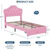 GarveeHome LED Twin Bed Frame for Kids with Beauty Crystal Button Headboard, Upholstered PU Leather Platform Princess Bed with Storage Drawer, Noise-Free, Easy Assembly, Easy Clean, Pink | led(Pink)