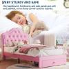 GarveeHome LED Twin Bed Frame for Kids with Beauty Crystal Button Headboard, Upholstered PU Leather Platform Princess Bed with Storage Drawer, Noise-Free, Easy Assembly, Easy Clean, Pink | led(Pink)
