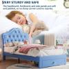 GarveeHome LED Twin Bed Frame for Kids with Beauty Crystal Button Headboard, Upholstered PU Leather Platform Princess Bed with Storage Drawer, Noise-Free, Easy Assembly, Easy Clean, Pink | led(Blue)