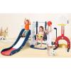 7 in 1 Toddler Slide and Swing Set, 76.4 in Extra Long Kids Slide Climber for Toddlers Age 1-3, Indoor Outdoor Playset with Adjustable Swing and Basketball Hoop, Soccer Golf & Ring Toss Game, Green(Blue)