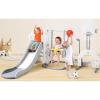 7 in 1 Toddler Slide and Swing Set, 76.4 in Extra Long Kids Slide Climber for Toddlers Age 1-3, Indoor Outdoor Playset with Adjustable Swing and Basketball Hoop, Soccer Golf & Ring Toss Game, Green(Gray)