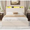 Full LED Bed Frame with 4 Storage Drawers and Storage Headboard, Soft Boucle Upholstered Platform Bed Frame with Charging Station and USB Ports, Solid Wood Slats Support, No Box Spring Needed, Cream(Cream)