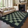 Garvee 10×13 Large Scalloped Area Rug for Living Room Neutral Dining Room Rug Minimalist Checkered Office Carpet Low Pile Washable Bedroom Rugs Black and Green Rug