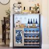 Garvee 3-Tier Wine Bar Cabinet with Lights, Liquor Cabinet with Wine Rack & Glass Holder, Coffee Bar with Storage & Door, Sideboard Buffet Bar for Living Room, Dining Room, Kitchen, Brown(Grey & Led Light)