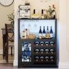 Garvee 3-Tier Wine Bar Cabinet with Lights, Liquor Cabinet with Wine Rack & Glass Holder, Coffee Bar with Storage & Door, Sideboard Buffet Bar for Living Room, Dining Room, Kitchen, Brown(Black & Led Light)