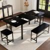 Garvee 5 PCs Extendable Dining Table Set for 4-8 People, 63 in Kitchen Table with 2 Benches & 2 Stools, Modern Dining Room Furniture, Easy Assembly Metal Frame(Black)