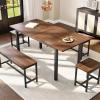 Garvee 5 PCs Extendable Dining Table Set for 4-8 People, 63 in Kitchen Table with 2 Benches & 2 Stools, Modern Dining Room Furniture, Easy Assembly Metal Frame(Brown)