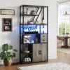 Garvee Bar Cabinet with LED Lights, 71.2 in Tall Wine Liquor Cabinets with Power Outlets and Glass Holder, Coffee Bar Station for Living Room, Microwave Stand Bakers Rack Cabinets(Grey)