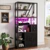 Garvee Bar Cabinet with LED Lights, 71.2 in Tall Wine Liquor Cabinets with Power Outlets and Glass Holder, Coffee Bar Station for Living Room, Microwave Stand Bakers Rack Cabinets(Black)