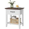 Garvee End Table with Drawer, Nightstand with 2 Tiers Storage Shelves, Side Table with Dresser, Bedside Table for Living Room, Bedroom, Dorm, Grey(White & Brown)