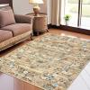 Garvee Large Floral 9×12 Area Rugs for Living Room Bedroom, Soft Washable Rugs with Non Slip Backing, Low Pile Stain Resistant Floral Carpet, Foldable Floor Mats for Dining Room, Nursery, Brown