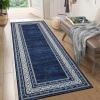 Garvee Modern Washable Rugs 5×7, Soft Non Slip Living Room Rugs Ultra Thin Low Pile Large Bedroom Carpet, Non Slip Modern Bordered Print Mat for Dining Room Nursery Playroom, Red Brown(Blue)
