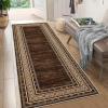 Garvee Modern Washable Rugs 5×7, Soft Non Slip Living Room Rugs Ultra Thin Low Pile Large Bedroom Carpet, Non Slip Modern Bordered Print Mat for Dining Room Nursery Playroom, Red Brown(Red Brown)
